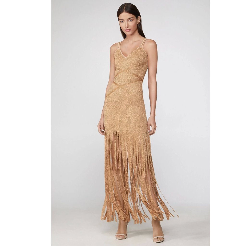 Herve Leger Lurex Ribbon Fringe Dress